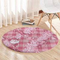 Pink Palaka Hawaii Cowboy Christmas Round Carpet Paniolo Mix Maile Lei - Polynesian Pride