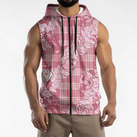 Pink Palaka Hawaii Cowboy Christmas Sleeveless Zip Hoodie Paniolo Mix Maile Lei - Polynesian Pride