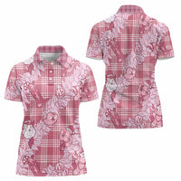 Pink Palaka Hawaii Cowboy Christmas Women Polo Shirt Paniolo Mix Maile Lei - Polynesian Pride