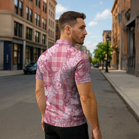 Pink Palaka Hawaii Cowboy Christmas Zipper Polo Shirt Paniolo Mix Maile Lei - Polynesian Pride