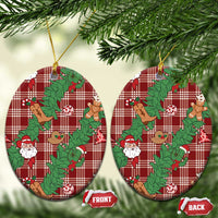 Red Palaka Hawaii Cowboy Christmas Ceramic Ornament Paniolo Mix Maile Lei - Polynesian Pride