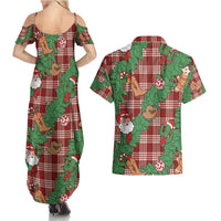 Red Palaka Hawaii Cowboy Christmas Couples Matching Summer Maxi Dress and Hawaiian Shirt Paniolo Mix Maile Lei - Polynesian Pride