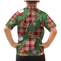 Red Palaka Hawaii Cowboy Christmas Family Matching Mermaid Dress and Hawaiian Shirt Paniolo Mix Maile Lei - Polynesian Pride