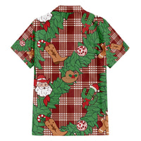 Red Palaka Hawaii Cowboy Christmas Family Matching Short Sleeve Bodycon Dress and Hawaiian Shirt Paniolo Mix Maile Lei - Polynesian Pride