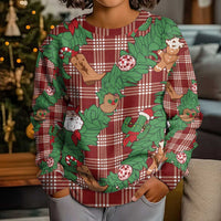 Red Palaka Hawaii Cowboy Christmas Kid Ugly Christmas Sweater Paniolo Mix Maile Lei - Polynesian Pride