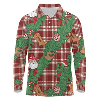 Red Palaka Hawaii Cowboy Christmas Long Sleeve Polo Shirt Paniolo Mix Maile Lei - Polynesian Pride