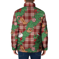 Red Palaka Hawaii Cowboy Christmas Padded Jacket Paniolo Mix Maile Lei - Polynesian Pride