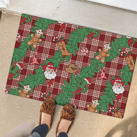 Red Palaka Hawaii Cowboy Christmas Rubber Doormat Paniolo Mix Maile Lei - Polynesian Pride