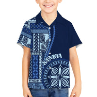 Samoa Siapo Motif Family Matching Short Sleeve Bodycon Dress and Hawaiian Shirt Classic Style - Bue Ver LT7 Son's Shirt Blue - Polynesian Pride