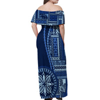 Samoa Siapo Motif Off Shoulder Maxi Dress Classic Style - Bue Ver LT7 - Polynesian Pride