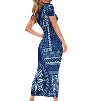 Samoa Siapo Motif Short Sleeve Bodycon Dress Classic Style - Bue Ver LT7 - Polynesian Pride