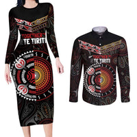 Aotearoa and Australia Indigenous Couples Matching Long Sleeve Bodycon Dress and Long Sleeve Button Shirt Stand Together For Te Tiriti