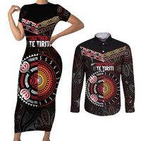 Aotearoa and Australia Indigenous Couples Matching Short Sleeve Bodycon Dress and Long Sleeve Button Shirt Stand Together For Te Tiriti