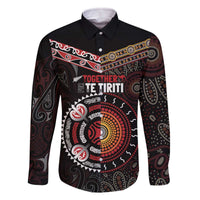 Aotearoa and Australia Indigenous Family Matching Off The Shoulder Long Sleeve Dress and Hawaiian Shirt Stand Together For Te Tiriti LT7 Dad's Shirt - Long Sleeve Black - Polynesian Pride