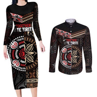 Aotearoa and Samoa Together For Te Tiriti Couples Matching Long Sleeve Bodycon Dress and Long Sleeve Button Shirt Kowhaiwhai Mix Siapo