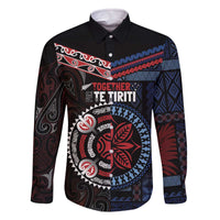 Aotearoa and Samoa Together For Te Tiriti Family Matching Off The Shoulder Long Sleeve Dress and Hawaiian Shirt Kowhaiwhai Mix Siapo - Flag Color