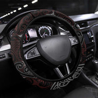 Aotearoa and Samoa Together For Te Tiriti Steering Wheel Cover Kowhaiwhai Mix Siapo - Flag Color LT7 Universal Fit Black - Polynesian Pride
