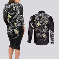 Polynesia Tribal Couples Matching Long Sleeve Bodycon Dress and Long Sleeve Button Shirt Tentacles Plumeria LT7 - Polynesian Pride