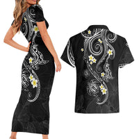 Polynesia Tribal Couples Matching Short Sleeve Bodycon Dress and Hawaiian Shirt Tentacles Plumeria