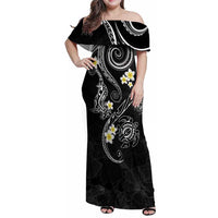 Polynesia Tribal Family Matching Off Shoulder Maxi Dress and Hawaiian Shirt Tentacles Plumeria