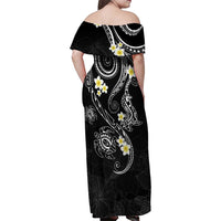 Polynesia Tribal Family Matching Off Shoulder Maxi Dress and Hawaiian Shirt Tentacles Plumeria