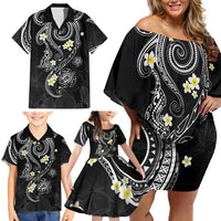 Polynesia Tribal Family Matching Off Shoulder Short Dress and Hawaiian Shirt Tentacles Plumeria