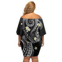 Polynesia Tribal Off Shoulder Short Dress Tentacles Plumeria