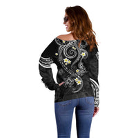 Polynesia Tribal Off Shoulder Sweater Tentacles Plumeria