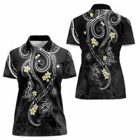 Polynesia Tribal Women Polo Shirt Tentacles Plumeria