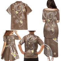 Polynesia Tribal Family Matching Puletasi and Hawaiian Shirt Mocha Plumeria Tentacles