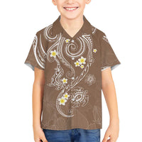 Polynesia Tribal Family Matching Short Sleeve Bodycon Dress and Hawaiian Shirt Mocha Plumeria Tentacles