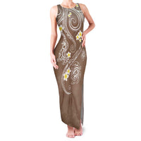 Polynesia Tribal Family Matching Tank Maxi Dress and Hawaiian Shirt Mocha Plumeria Tentacles LT7 Mom's Dress Mocha - Polynesian Pride
