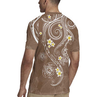 Polynesia Tribal Rugby Jersey Mocha Plumeria Tentacles