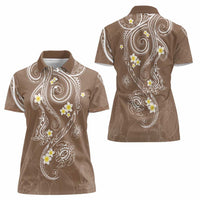 Polynesia Tribal Women Polo Shirt Mocha Plumeria Tentacles