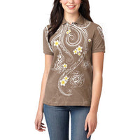 Polynesia Tribal Women Polo Shirt Mocha Plumeria Tentacles