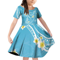 Polynesia Tribal Family Matching Off Shoulder Short Dress and Hawaiian Shirt Turquoise Plumeria Tentacles