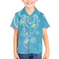 Polynesia Tribal Family Matching Off Shoulder Short Dress and Hawaiian Shirt Turquoise Plumeria Tentacles