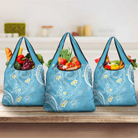 Polynesia Tribal Grocery Bag Turquoise Plumeria Tentacles