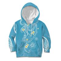 Polynesia Tribal Kid Hoodie Turquoise Plumeria Tentacles