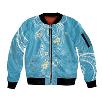 Polynesia Tribal Sleeve Zip Bomber Jacket Turquoise Plumeria Tentacles