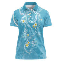 Polynesia Tribal Women Polo Shirt Turquoise Plumeria Tentacles