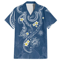 Polynesia Tribal Family Matching Short Sleeve Bodycon Dress and Hawaiian Shirt Deep Blue Plumeria Tentacles