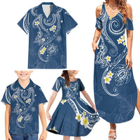 Polynesia Tribal Family Matching Summer Maxi Dress and Hawaiian Shirt Deep Blue Plumeria Tentacles