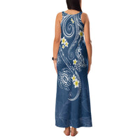 Polynesia Tribal Family Matching Tank Maxi Dress and Hawaiian Shirt Deep Blue Plumeria Tentacles