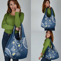 Polynesia Tribal Grocery Bag Deep Blue Plumeria Tentacles