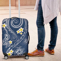 Polynesia Tribal Luggage Cover Deep Blue Plumeria Tentacles