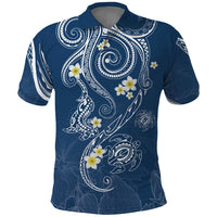 Polynesia Tribal Polo Shirt Deep Blue Plumeria Tentacles