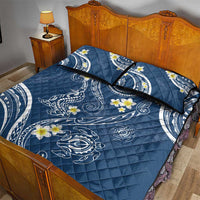 Polynesia Tribal Quilt Bed Set Deep Blue Plumeria Tentacles