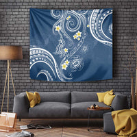 Polynesia Tribal Tapestry Deep Blue Plumeria Tentacles