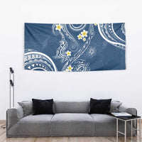 Polynesia Tribal Tapestry Deep Blue Plumeria Tentacles